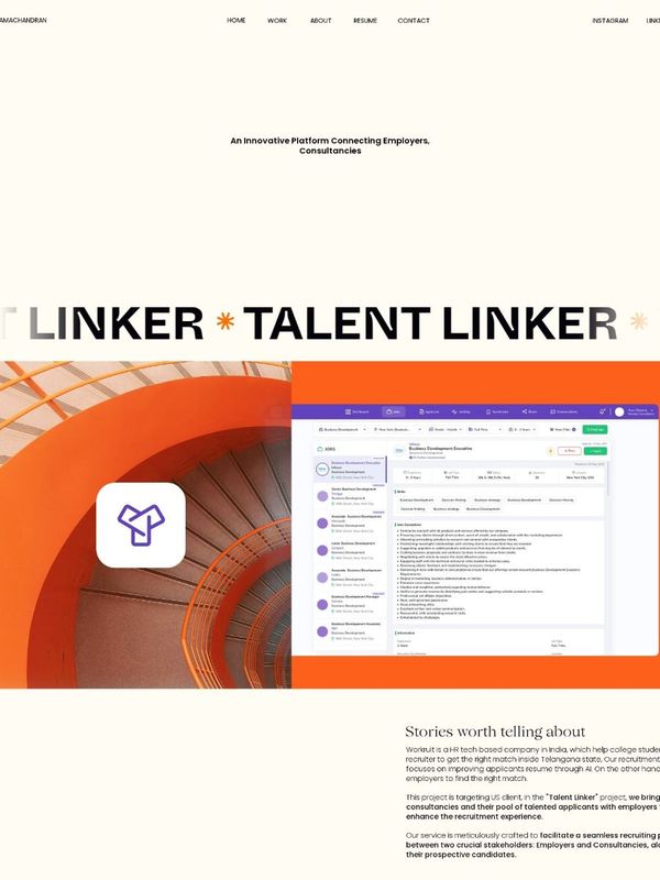 Ramachandra Swamy's Talent Linker case study: a large title banner and product screenshots