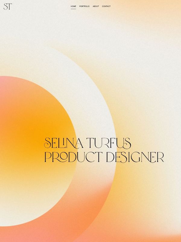 Selina Turfus's homepage: her name and Product Designer over a soft orange gradient