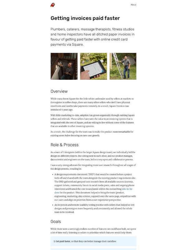 Steph Parrott's Square case study: Getting invoices paid faster, with photos and an overview