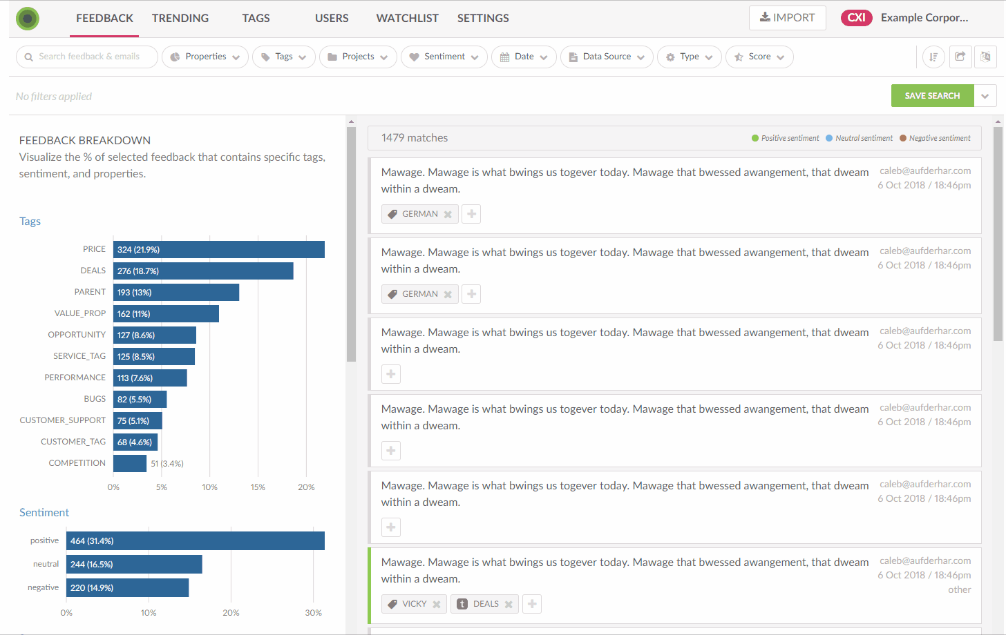 Watchlists in CXInsights flagging customer segments that need attention