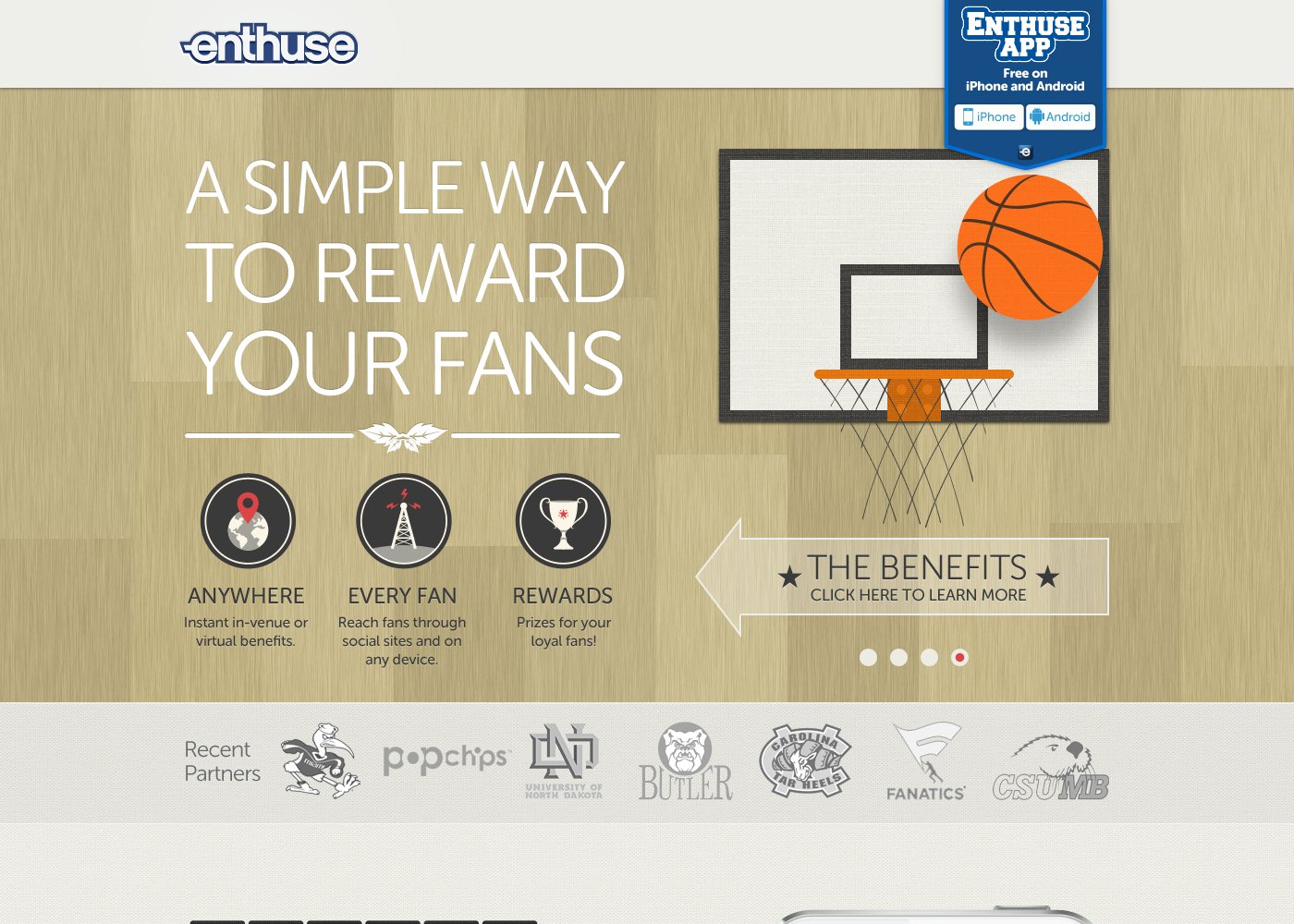 The same homepage with the banner extended to show download buttons