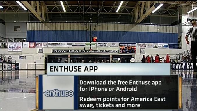 Enthuse graphic on an ESPN3 broadcast inviting fans to download the app