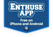 Small blue banner reading Enthuse App, free on iPhone and Android