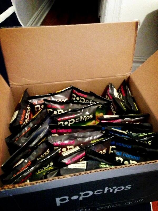 Open box of Popchips bags