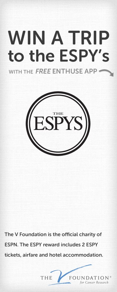 Promo card: Win a trip to the ESPYs with the free Enthuse app