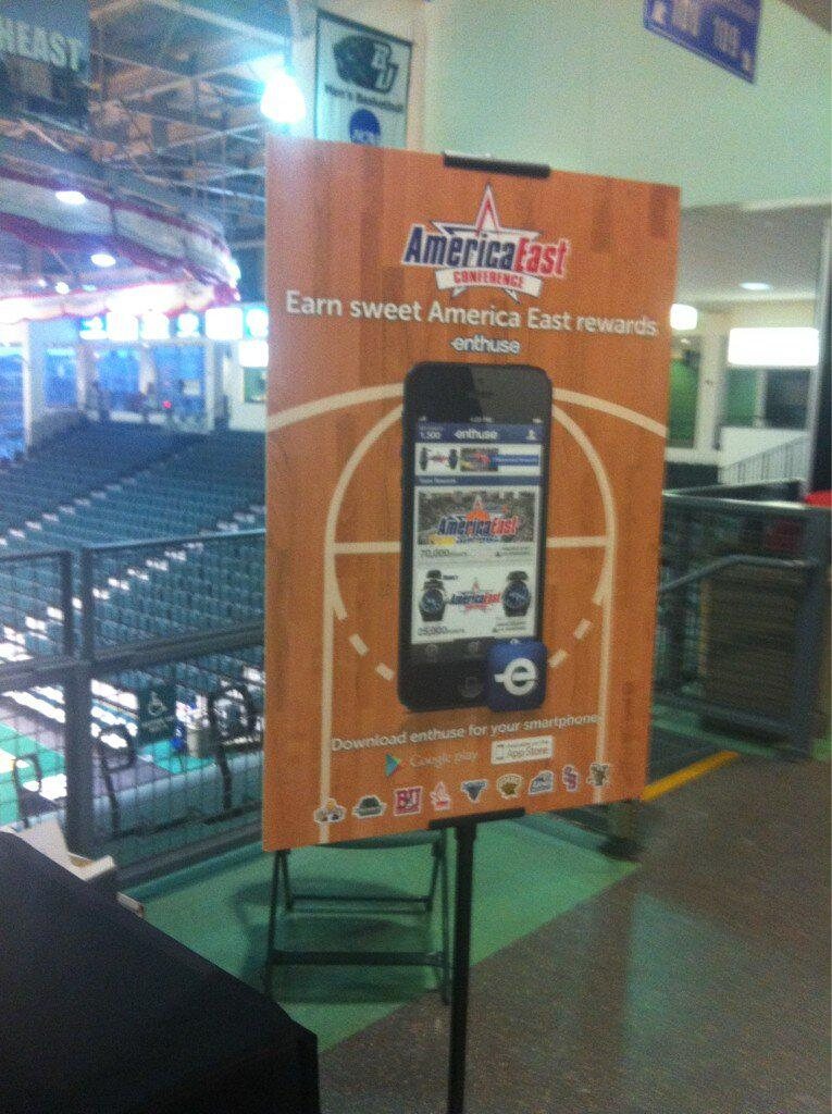 America East Enthuse sign standing on the concourse