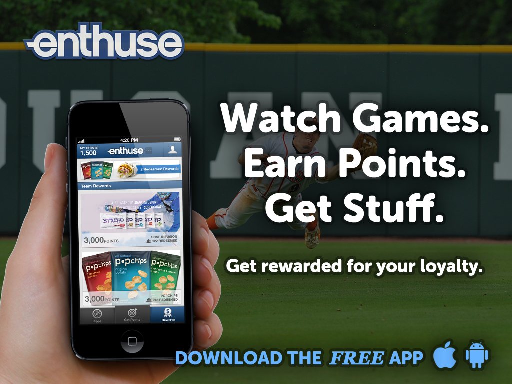 Video board graphic: Watch games. Earn points. Get stuff.